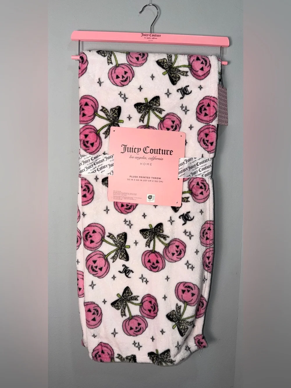 Juicy Couture Pink Pumpkin Print Plush Throw